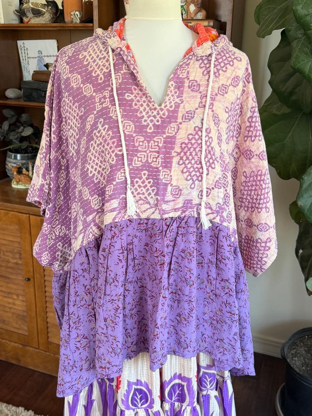 Kantha Bae Purple Floral Cosmo Hoodie OS NWOT
